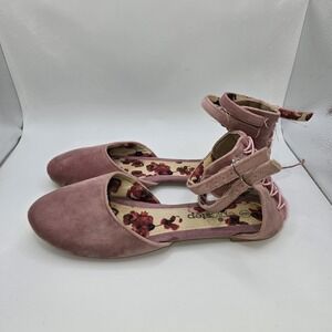 Epicstep Women's Pink Velvet D'Orsay Ankle Strap Lace-Up Flats US 6 Floral